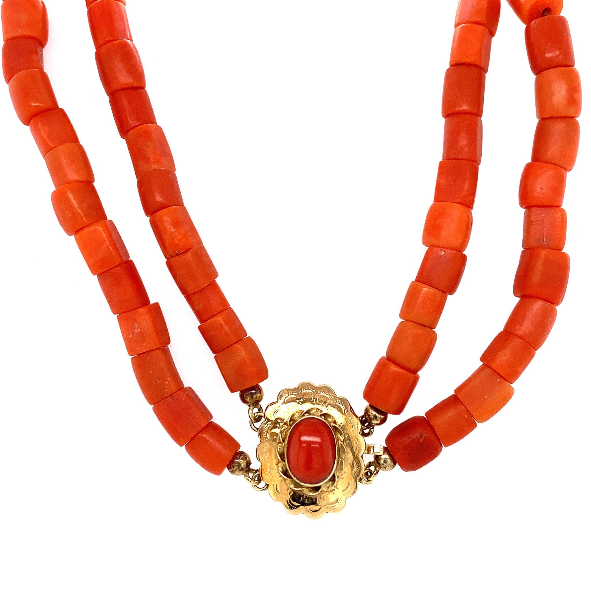 Vintage 14K Gold Necklace with Red Coral 43 cm